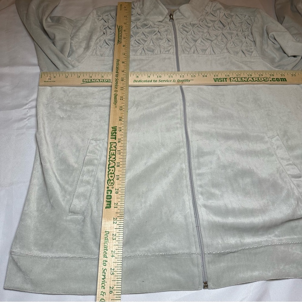 BLAIR Velour Tracksuit XL Gray Silver Quilted Smocked Zip Grandpa Retro Cottage - Picture 11 of 16